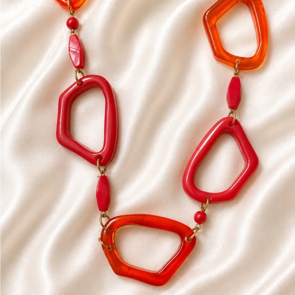 Red & Orange Geometric Bead Necklace
